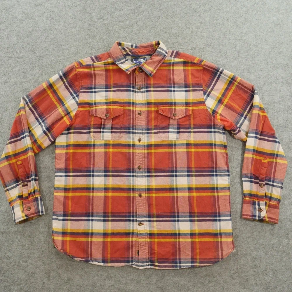 The North Face Shirt Mens Extra Large Orange Blue Button Long Sleeve Flannel